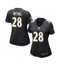 Women's Baltimore Ravens #28 Justin Bethel Game Black Alternate Football Jersey