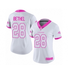 Women's Baltimore Ravens #28 Justin Bethel Limited White Pink Rush Fashion Football Jersey
