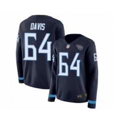 Women's Tennessee Titans #64 Nate Davis Limited Navy Blue Therma Long Sleeve Football Jersey
