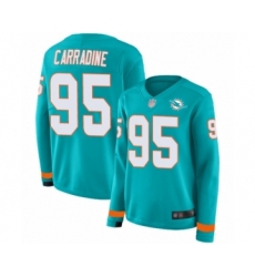 Women's Miami Dolphins #95 Tank Carradine Limited Aqua Therma Long Sleeve Football Jersey