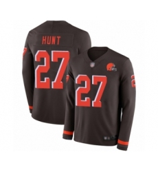 Men's Cleveland Browns #27 Kareem Hunt Limited Brown Therma Long Sleeve Football Jersey