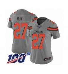 Women's Cleveland Browns #27 Kareem Hunt Limited Gray Inverted Legend 100th Season Football Jersey