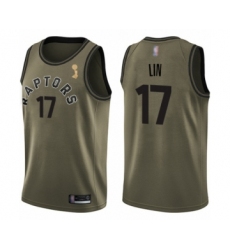 Men's Toronto Raptors #17 Jeremy Lin Swingman Green Salute to Service 2019 Basketball Finals Champions Jersey