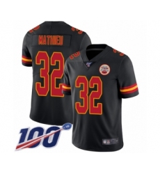 Men's Kansas City Chiefs #32 Tyrann Mathieu Limited Black Rush Vapor Untouchable 100th Season Football Jersey