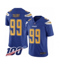 Men's Los Angeles Chargers #99 Jerry Tillery Limited Electric Blue Rush Vapor Untouchable 100th Season Football Jersey