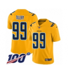 Men's Los Angeles Chargers #99 Jerry Tillery Limited Gold Inverted Legend 100th Season Football Jersey