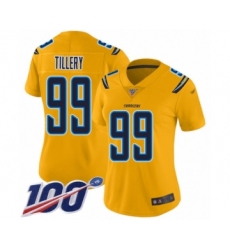 Women's Los Angeles Chargers #99 Jerry Tillery Limited Gold Inverted Legend 100th Season Football Jersey