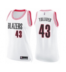 Women's Portland Trail Blazers #43 Anthony Tolliver Swingman White Pink Fashion Basketball Jersey