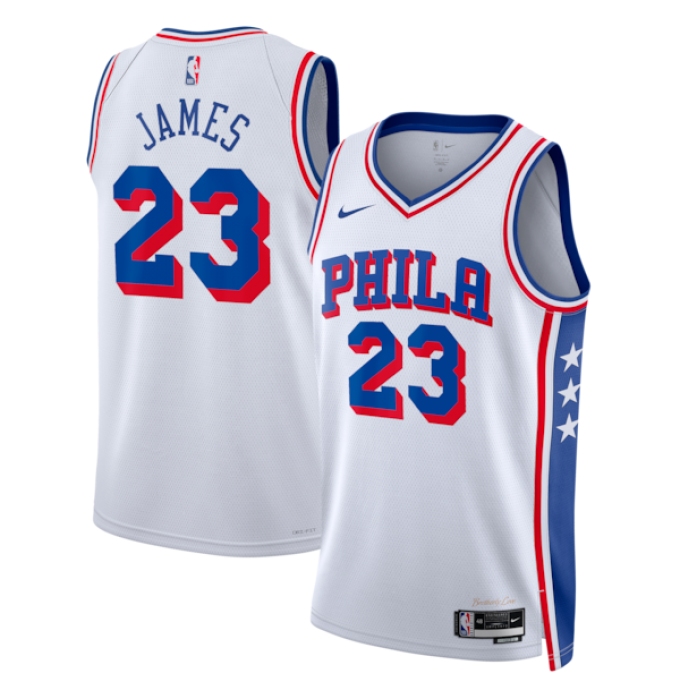 Men's Philadelphia 76ers #23 LeBron James White 2026 Association Edition Stitched Jersey