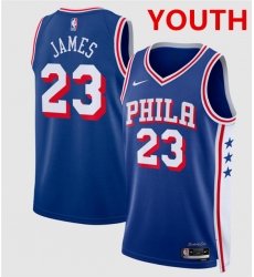 Youth Philadelphia 76ers #23 LeBron James Royal 2026 Icon Edition Stitched Jersey