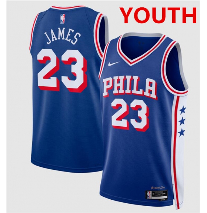 Youth Philadelphia 76ers #23 LeBron James Royal 2026 Icon Edition Stitched Jersey