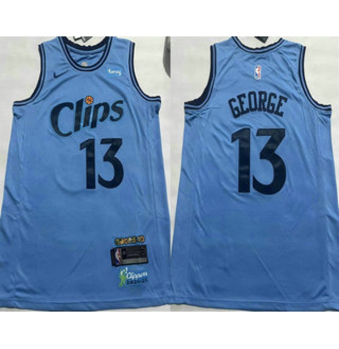 Men's Los Angeles Clippers #13 Paul George Light Blue 2024 City Icon Sponsor Swingman Jersey