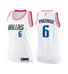 Women's Dallas Mavericks #6 Kristaps Porzingis Swingman White Pink Fashion Basketball Jerse