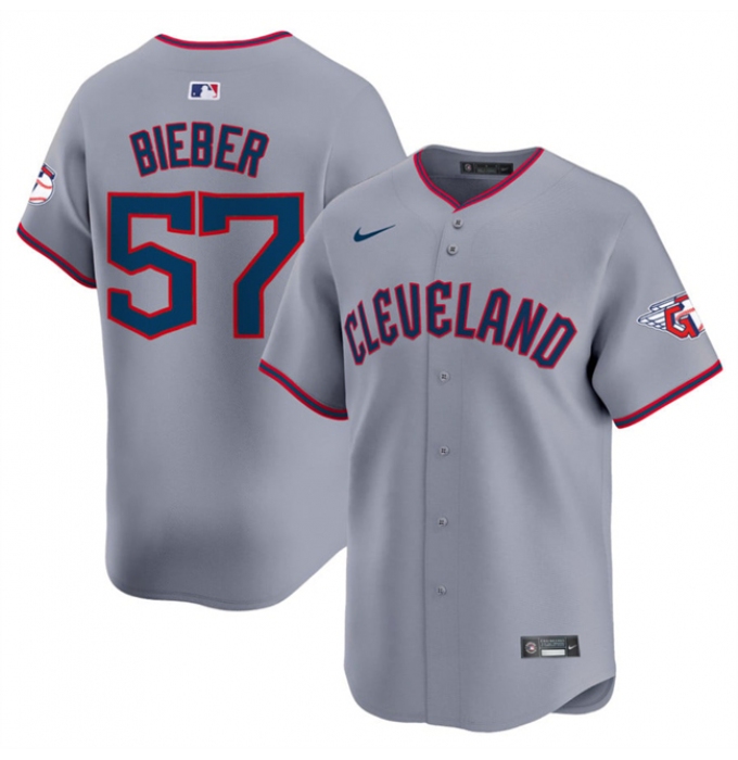 Men's Cleveland Guardians #57 Shane Bieber Gray 2025 Alternate Limited Stitched Baseball Jersey