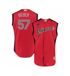 Men's Cleveland Indians #57 Shane Bieber Authentic Red American League 2019 Baseball All-Star Jersey