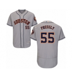 Men's Houston Astros #55 Ryan Pressly Grey Road Flex Base Authentic Collection Baseball Jersey