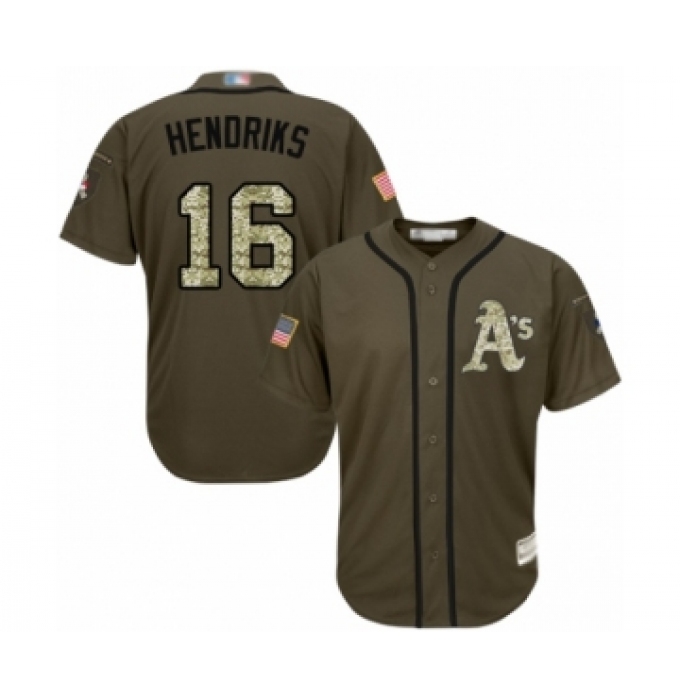 Youth Oakland Athletics #16 Liam Hendriks Authentic Green Salute to Service Baseball Jersey