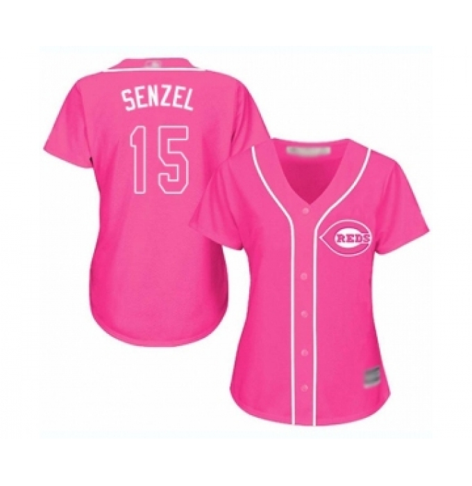 Women's Cincinnati Reds #15 Nick Senzel Authentic Pink Fashion Cool Base Baseball Jersey
