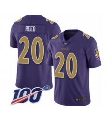 Men's Baltimore Ravens #20 Ed Reed Limited Purple Rush Vapor Untouchable 100th Season Football Jersey