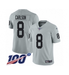Men's Oakland Raiders #8 Daniel Carlson Limited Silver Inverted Legend 100th Season Football Jersey