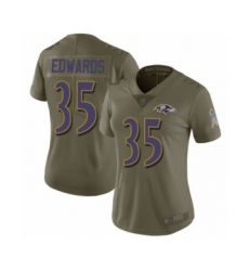 Women's Baltimore Ravens #35 Gus Edwards Limited Olive 2017 Salute to Service Football Jersey