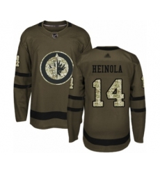 Men's Winnipeg Jets #14 Ville Heinola Authentic Green Salute to Service Hockey Jersey