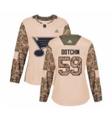 Women's St. Louis Blues #59 Jake Dotchin Authentic Camo Veterans Day Practice Hockey Jersey