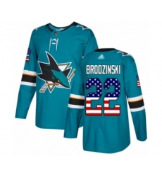 Youth San Jose Sharks #22 Jonny Brodzinski Authentic Teal Green USA Flag Fashion Hockey Jersey