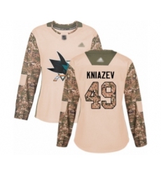 Women's San Jose Sharks #49 Artemi Kniazev Authentic Camo Veterans Day Practice Hockey Jersey