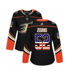Women's Anaheim Ducks #52 Trevor Zegras Authentic Black USA Flag Fashion Hockey Jersey