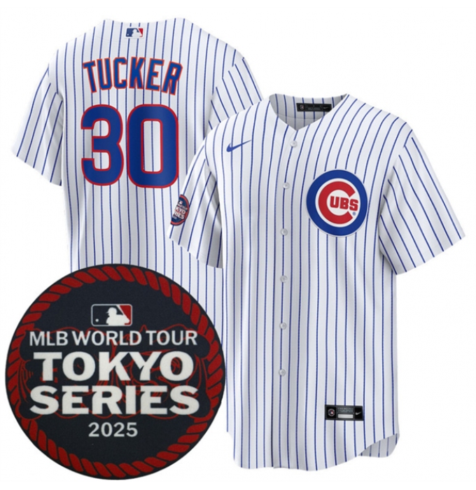 Men's Chicago Cubs #30 Kyle Tucker White 2025 World Tour Tokyo Series Home Stitched Baseball Jersey