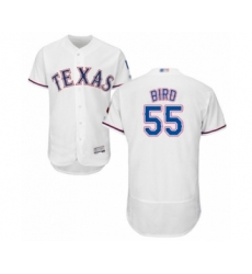 Men's Texas Rangers #55 Kyle Bird White Home Flex Base Authentic Collection Baseball Player Jersey