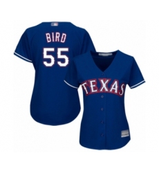 Women's Texas Rangers #55 Kyle Bird Authentic Royal Blue Alternate 2 Cool Base Baseball Player Jersey