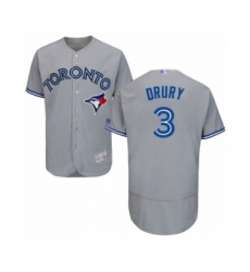 Men's Toronto Blue Jays #3 Brandon Drury Grey Road Flex Base Authentic Collection Baseball Player Jersey