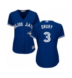 Women's Toronto Blue Jays #3 Brandon Drury Authentic Blue Alternate Baseball Player Jersey