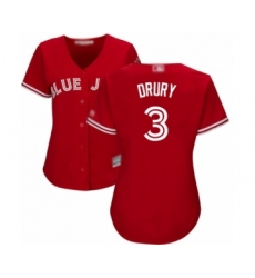 Women's Toronto Blue Jays #3 Brandon Drury Authentic Scarlet Alternate Baseball Player Jersey