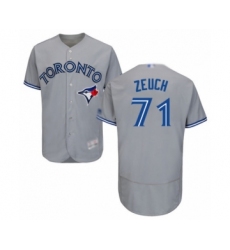 Men's Toronto Blue Jays #71 T.J. Zeuch Grey Road Flex Base Authentic Collection Baseball Player Jersey