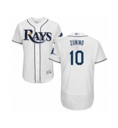 Men's Tampa Bay Rays #10 Mike Zunino Home White Home Flex Base Authentic Collection Baseball Player Jersey