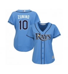 Women's Tampa Bay Rays #10 Mike Zunino Authentic Light Blue Alternate 2 Cool Base Baseball Player Jersey