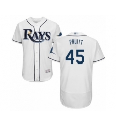 Men's Tampa Bay Rays #45 Austin Pruitt Home White Home Flex Base Authentic Collection Baseball Player Jersey