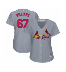 Women's St. Louis Cardinals #67 Justin Williams Authentic Grey Road Cool Base Baseball Player Jersey