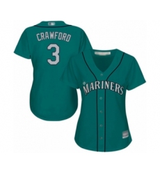 Women's Seattle Mariners #3 J.P. Crawford Authentic Teal Green Alternate Cool Base Baseball Player Jersey