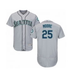 Men's Seattle Mariners #25 Dylan Moore Grey Road Flex Base Authentic Collection Baseball Player Jersey