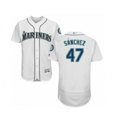 Men's Seattle Mariners #47 Ricardo Sanchez White Home Flex Base Authentic Collection Baseball Player Jersey