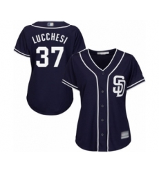 Women's San Diego Padres #37 Joey Lucchesi Authentic Navy Blue Alternate 1 Cool Base Baseball Player Jersey