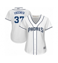 Women's San Diego Padres #37 Joey Lucchesi Authentic White Home Cool Base Baseball Player Jersey