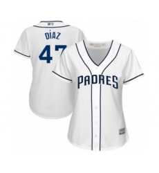 Women's San Diego Padres #47 Miguel Diaz Authentic White Home Cool Base Baseball Player Jersey