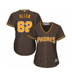 Women's San Diego Padres #62 Austin Allen Authentic Brown Alternate Cool Base Baseball Player Jersey