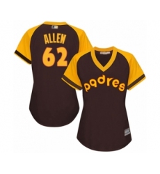 Women's San Diego Padres #62 Austin Allen Authentic Brown Alternate Cooperstown Cool Base Baseball Player Jersey