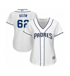 Women's San Diego Padres #62 Austin Allen Authentic White Home Cool Base Baseball Player Jersey